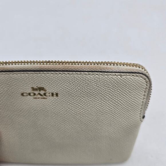 Coach Women's Crossgrain Leather Corner Zip Wristlet Shopping Ivory Gold - Picture 5 of 7